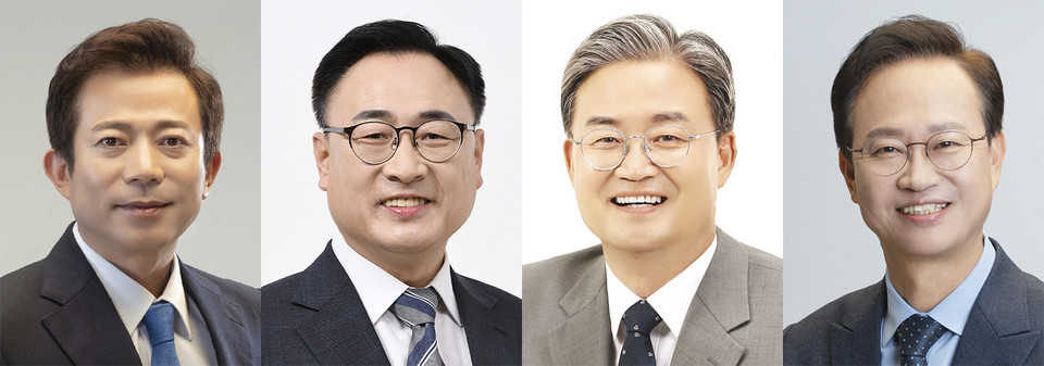 22대 총선 청주권역 국회의원 당선인 . 왼쪽부터 이강일(청주상당), 이광희(청주서원), 이연희(청주흥덕), 송재봉(청주청원) 당선인