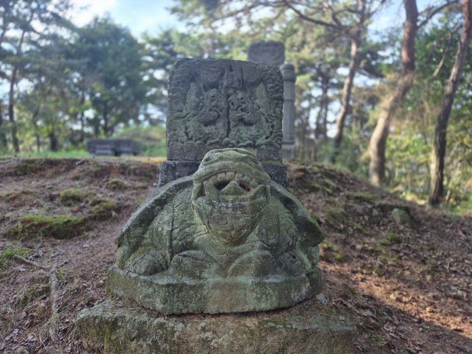 최연국의 묘는 단종 태실지에 남아있는 유물을 무덤 부속물처럼 방치하고 있다. (사진=김남균 기자)  