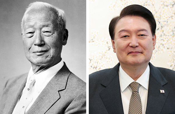 친일파 노덕술 등을 지키려 반민족행위처벌법을 막으려 테러를 조직했던 이승만(왼쪽) 전 대통령과 부인 김건희에 대한 특검법을 막으려  계엄령을 선택했던 윤석열 대통령의 행적이 묘하게 겹친다.