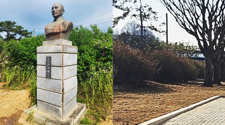 신홍식 선생 흉상 철거 전후 모습.(박진희 충북도의원 페이스북 캡처)