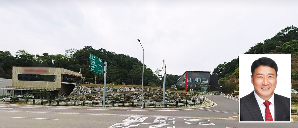 정영철 영동군수 일가와 관련된 부동산 전경.  서울시민이 기증한 조경수가 행방물명된 가운데,  이식작업에 참여했던 업체가 정 군수 일가와 관련된 부동산에 사무실을 두고 있는 것으로 나타났다.